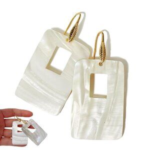 Large Natural White Mother of Pearl Shell Dangle Earrings for Women Girls